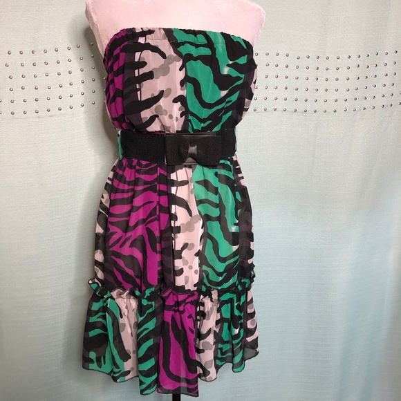NWT Angee strapless dress with belt elastic waist ruffled - Picture 1 of 8